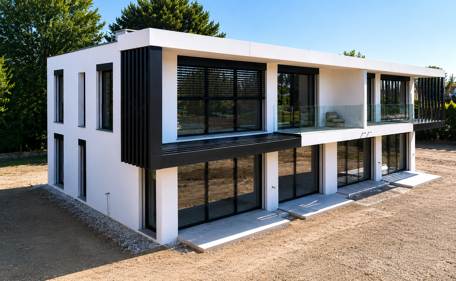 Villas Fiorella à Tannay, deux villas jumelées contemporaines construites par Legato SA, entreprise générale de construction dans le canton de Vaud