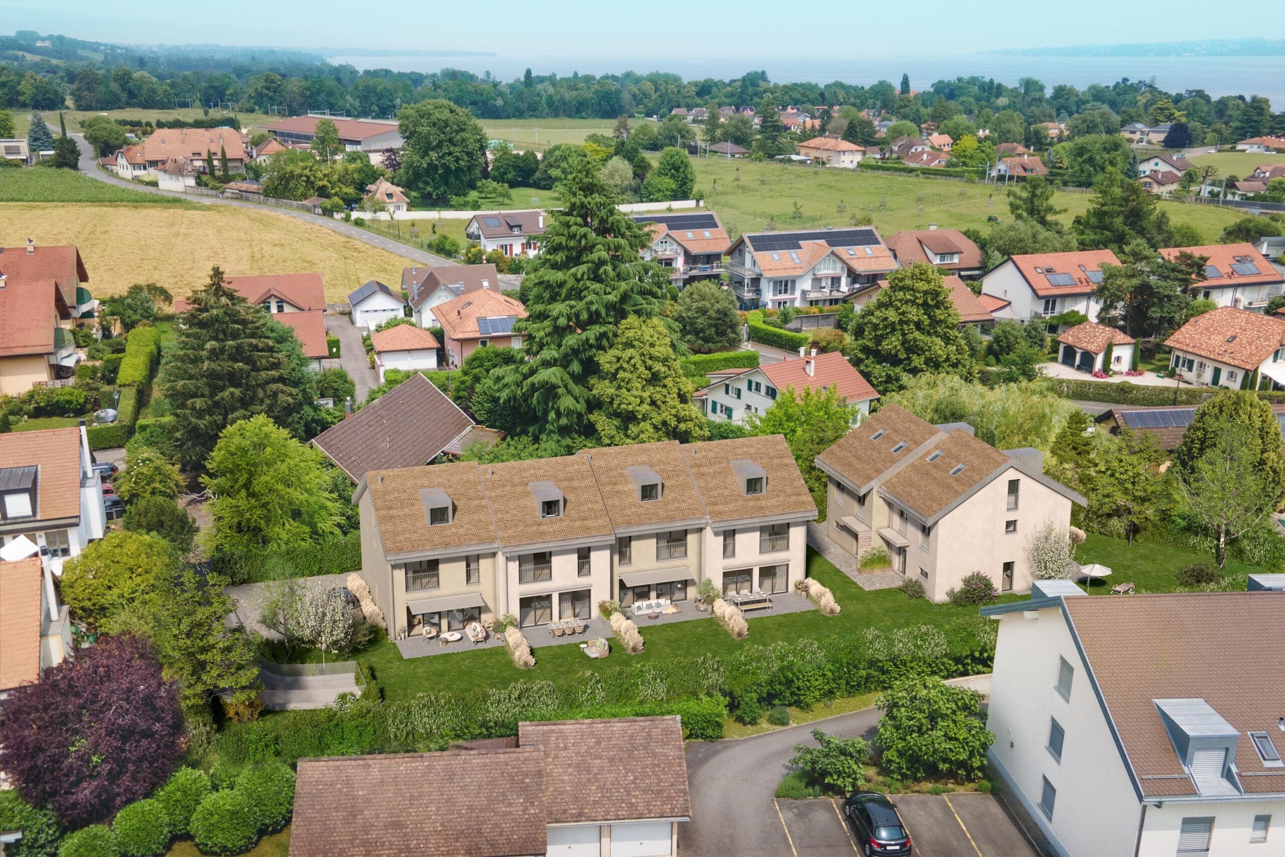 Construction de villas contiguës à Founex par LEGATO EG – vue extérieure